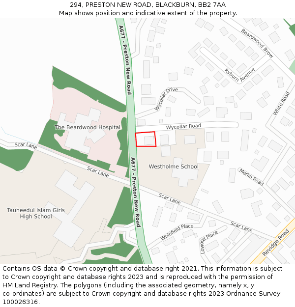 294, PRESTON NEW ROAD, BLACKBURN, BB2 7AA: Location map and indicative extent of plot