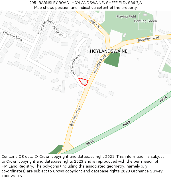 295, BARNSLEY ROAD, HOYLANDSWAINE, SHEFFIELD, S36 7JA: Location map and indicative extent of plot