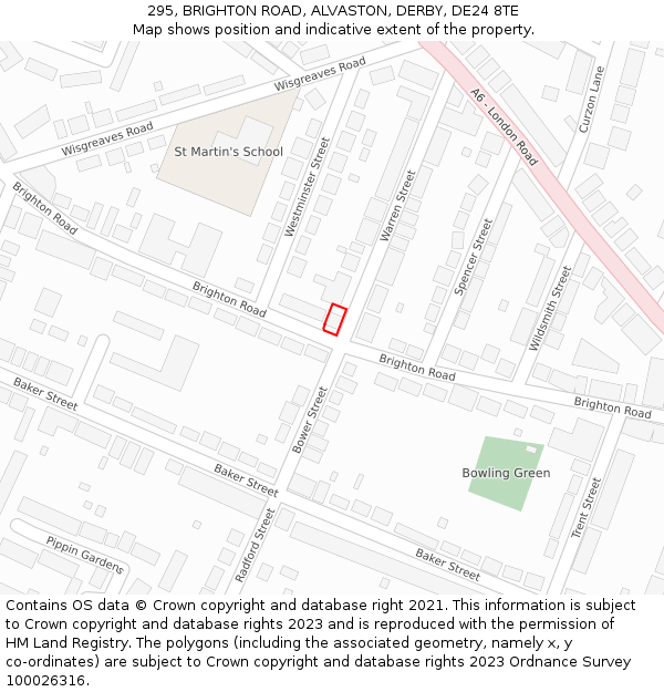 295, BRIGHTON ROAD, ALVASTON, DERBY, DE24 8TE: Location map and indicative extent of plot