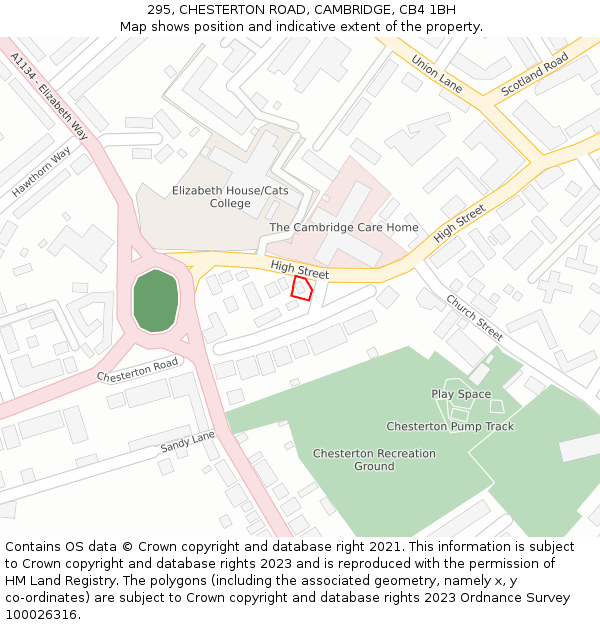 295, CHESTERTON ROAD, CAMBRIDGE, CB4 1BH: Location map and indicative extent of plot