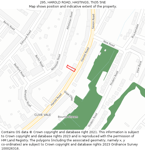 295, HAROLD ROAD, HASTINGS, TN35 5NE: Location map and indicative extent of plot