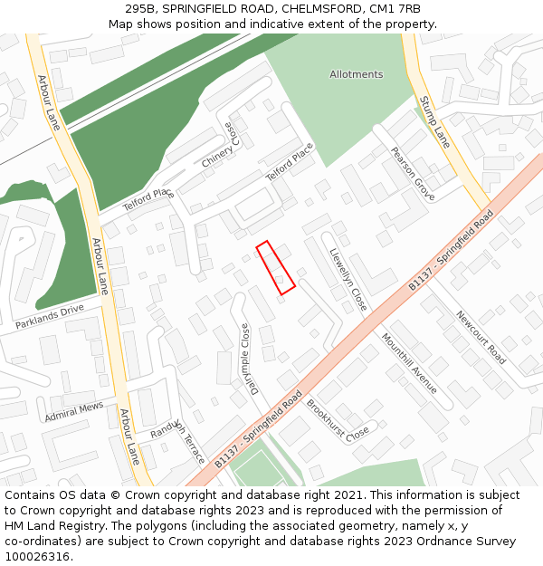 295B, SPRINGFIELD ROAD, CHELMSFORD, CM1 7RB: Location map and indicative extent of plot