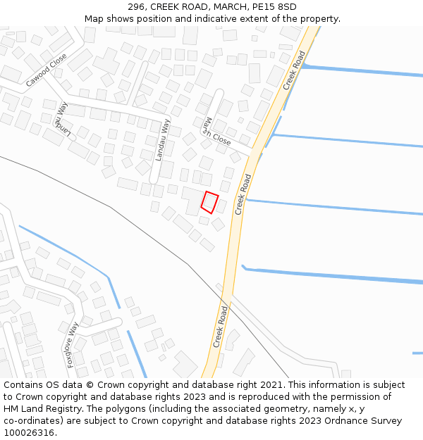 296, CREEK ROAD, MARCH, PE15 8SD: Location map and indicative extent of plot