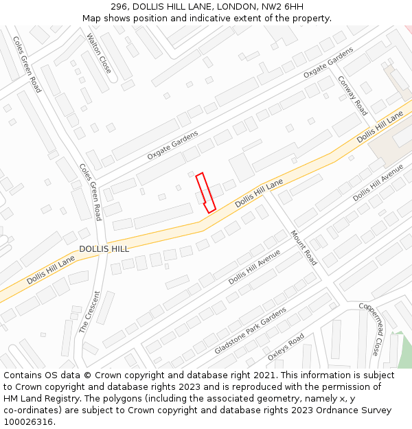 296, DOLLIS HILL LANE, LONDON, NW2 6HH: Location map and indicative extent of plot