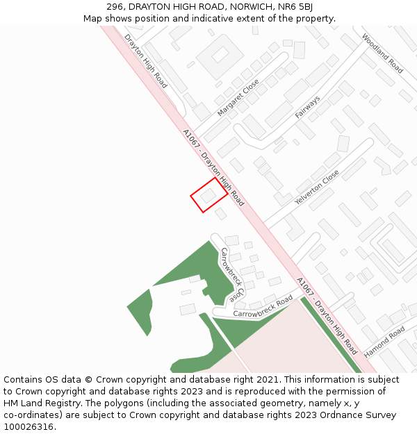 296, DRAYTON HIGH ROAD, NORWICH, NR6 5BJ: Location map and indicative extent of plot