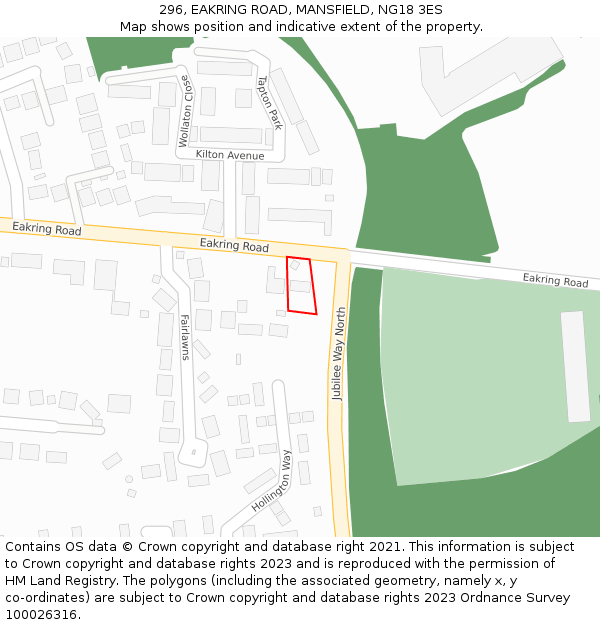 296, EAKRING ROAD, MANSFIELD, NG18 3ES: Location map and indicative extent of plot