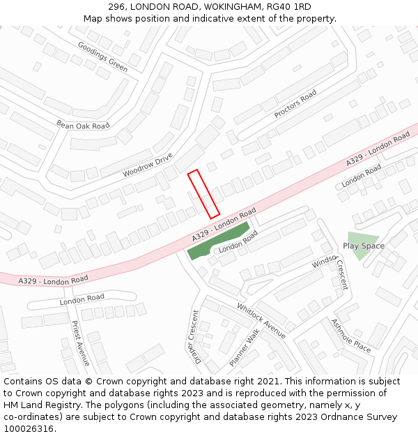 296, LONDON ROAD, WOKINGHAM, RG40 1RD: Location map and indicative extent of plot