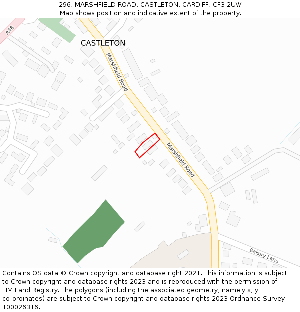 296, MARSHFIELD ROAD, CASTLETON, CARDIFF, CF3 2UW: Location map and indicative extent of plot