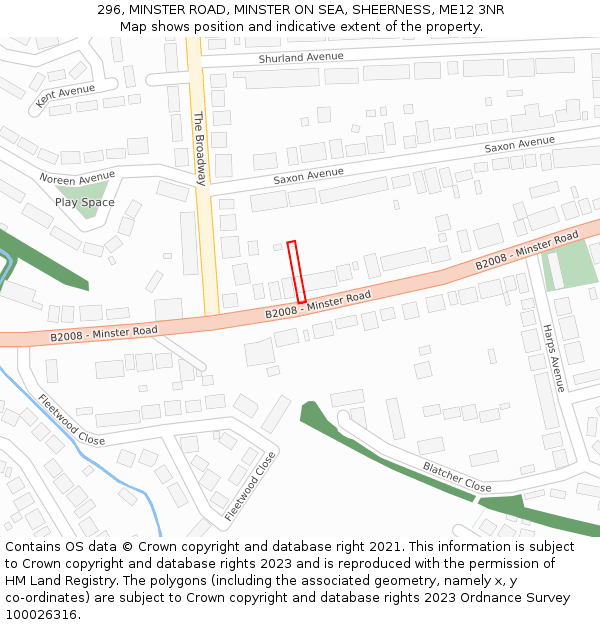 296, MINSTER ROAD, MINSTER ON SEA, SHEERNESS, ME12 3NR: Location map and indicative extent of plot