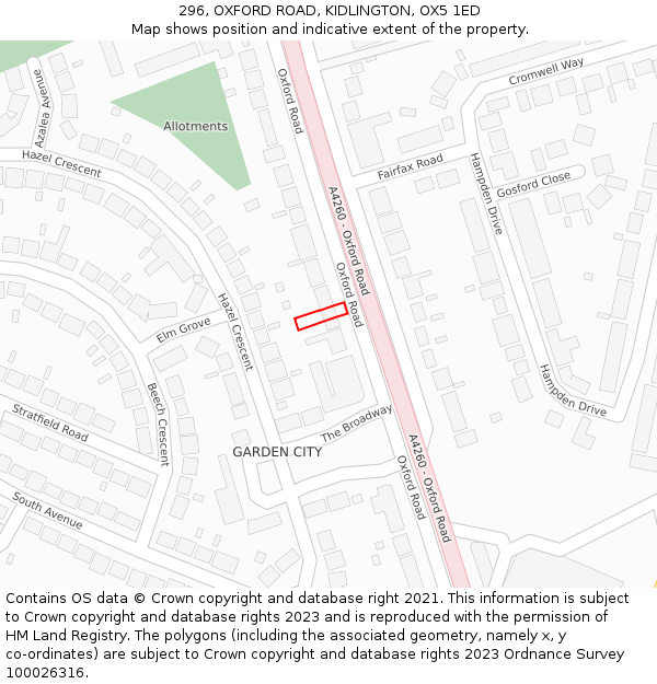 296, OXFORD ROAD, KIDLINGTON, OX5 1ED: Location map and indicative extent of plot
