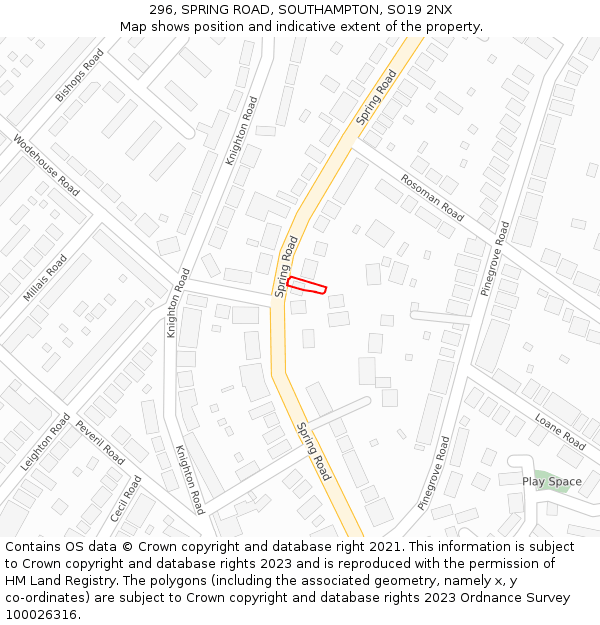 296, SPRING ROAD, SOUTHAMPTON, SO19 2NX: Location map and indicative extent of plot