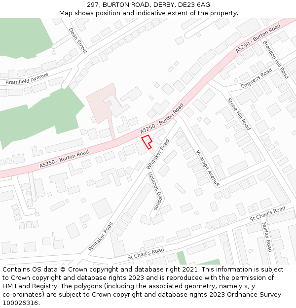 297, BURTON ROAD, DERBY, DE23 6AG: Location map and indicative extent of plot