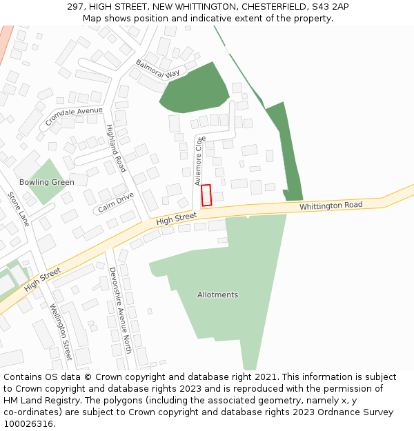 297, HIGH STREET, NEW WHITTINGTON, CHESTERFIELD, S43 2AP: Location map and indicative extent of plot