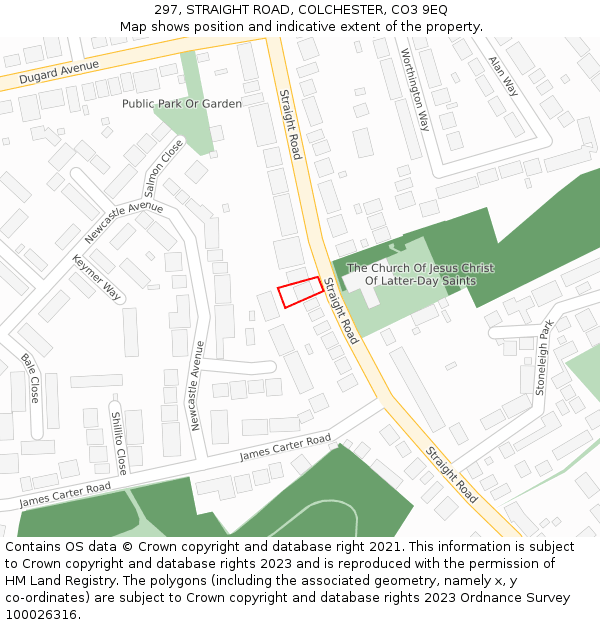 297, STRAIGHT ROAD, COLCHESTER, CO3 9EQ: Location map and indicative extent of plot
