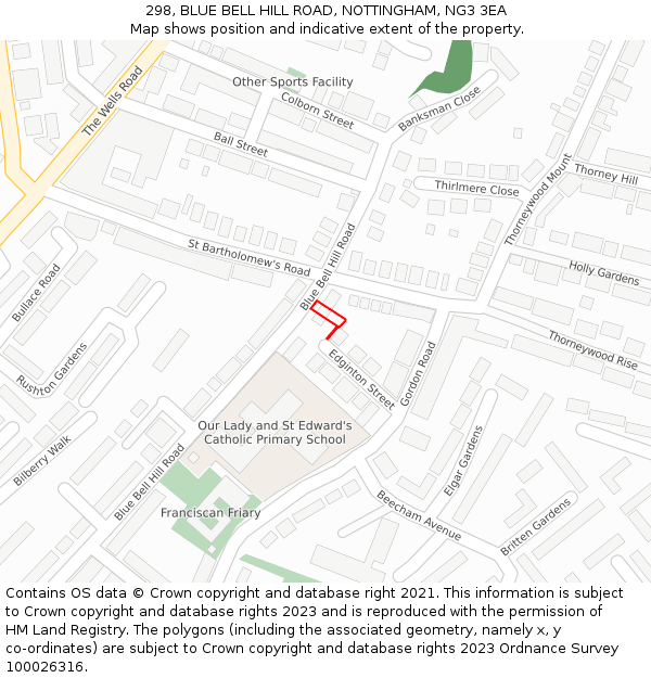 298, BLUE BELL HILL ROAD, NOTTINGHAM, NG3 3EA: Location map and indicative extent of plot