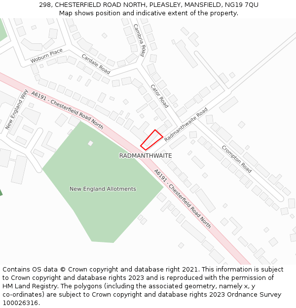298, CHESTERFIELD ROAD NORTH, PLEASLEY, MANSFIELD, NG19 7QU: Location map and indicative extent of plot