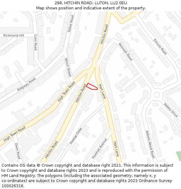 298, HITCHIN ROAD, LUTON, LU2 0EU: Location map and indicative extent of plot