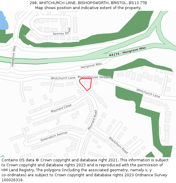 298, WHITCHURCH LANE, BISHOPSWORTH, BRISTOL, BS13 7TB: Location map and indicative extent of plot