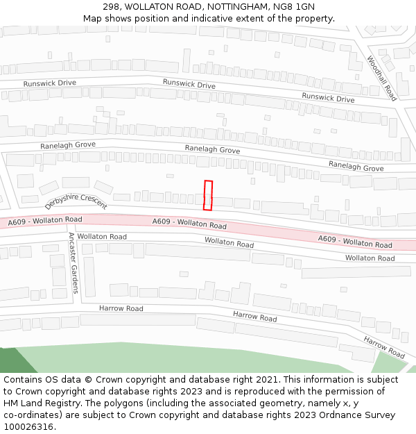 298, WOLLATON ROAD, NOTTINGHAM, NG8 1GN: Location map and indicative extent of plot