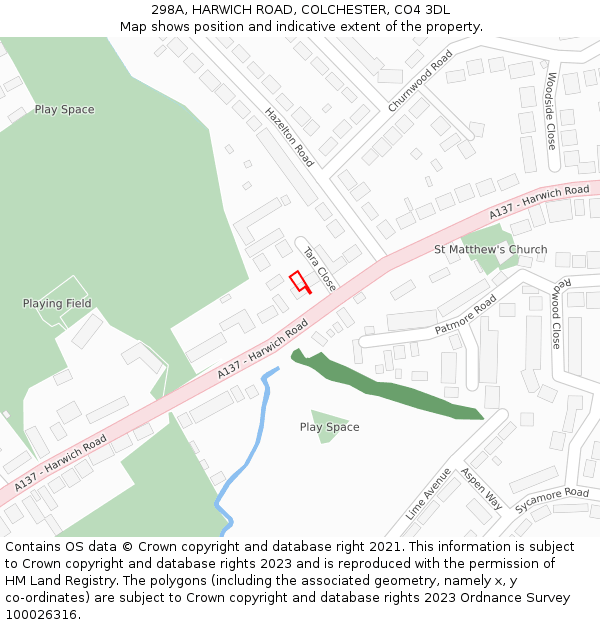 298A, HARWICH ROAD, COLCHESTER, CO4 3DL: Location map and indicative extent of plot