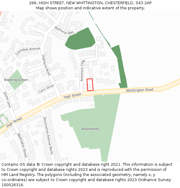 299, HIGH STREET, NEW WHITTINGTON, CHESTERFIELD, S43 2AP: Location map and indicative extent of plot