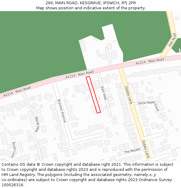 299, MAIN ROAD, KESGRAVE, IPSWICH, IP5 2PR: Location map and indicative extent of plot
