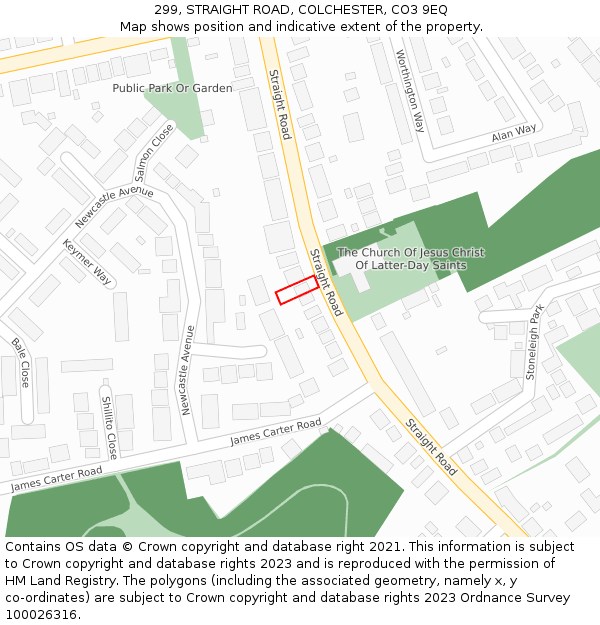 299, STRAIGHT ROAD, COLCHESTER, CO3 9EQ: Location map and indicative extent of plot
