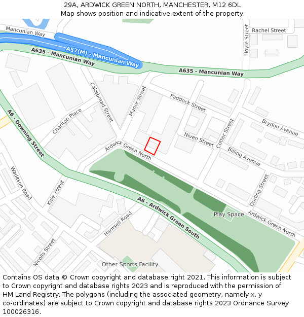 29A, ARDWICK GREEN NORTH, MANCHESTER, M12 6DL: Location map and indicative extent of plot