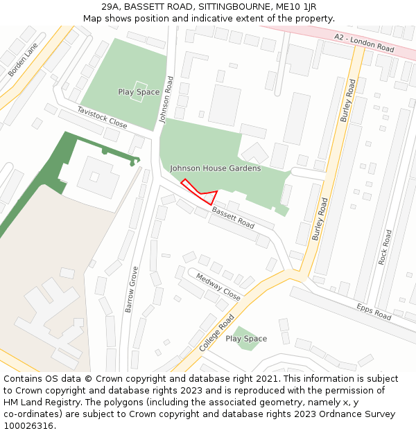 29A, BASSETT ROAD, SITTINGBOURNE, ME10 1JR: Location map and indicative extent of plot