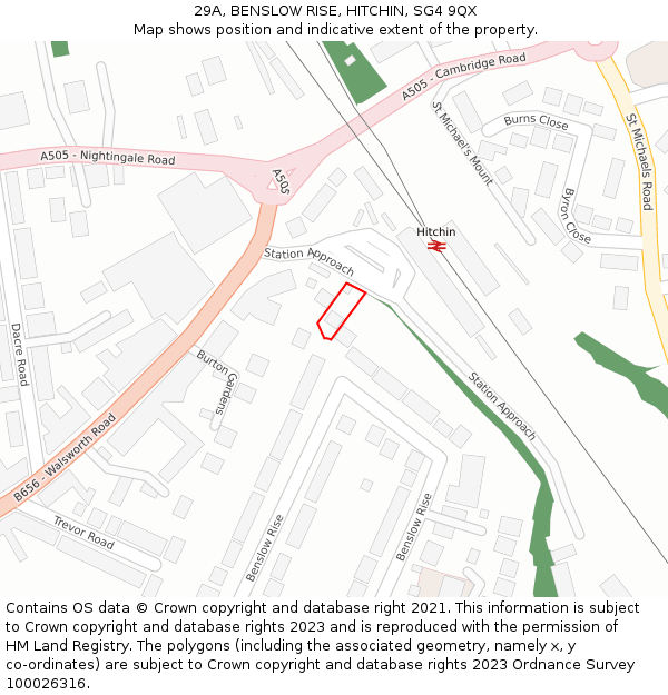 29A, BENSLOW RISE, HITCHIN, SG4 9QX: Location map and indicative extent of plot