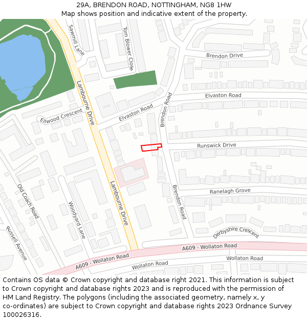 29A, BRENDON ROAD, NOTTINGHAM, NG8 1HW: Location map and indicative extent of plot