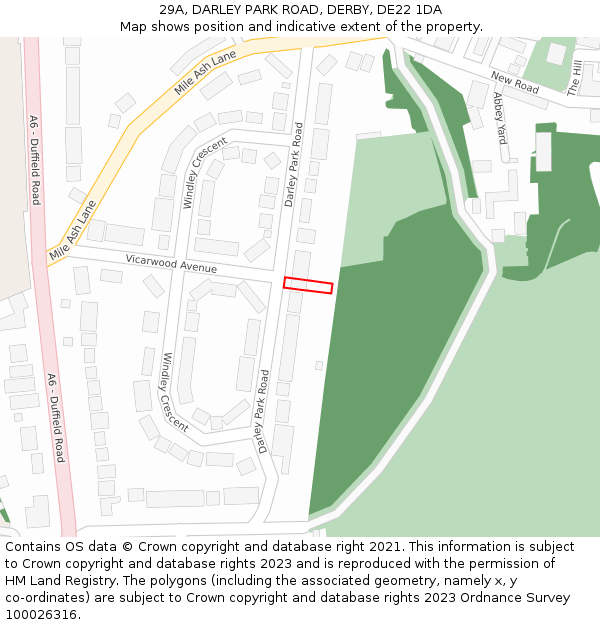 29A, DARLEY PARK ROAD, DERBY, DE22 1DA: Location map and indicative extent of plot