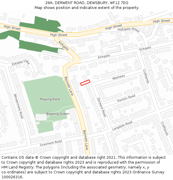 29A, DERWENT ROAD, DEWSBURY, WF12 7EG: Location map and indicative extent of plot
