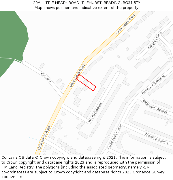 29A, LITTLE HEATH ROAD, TILEHURST, READING, RG31 5TY: Location map and indicative extent of plot