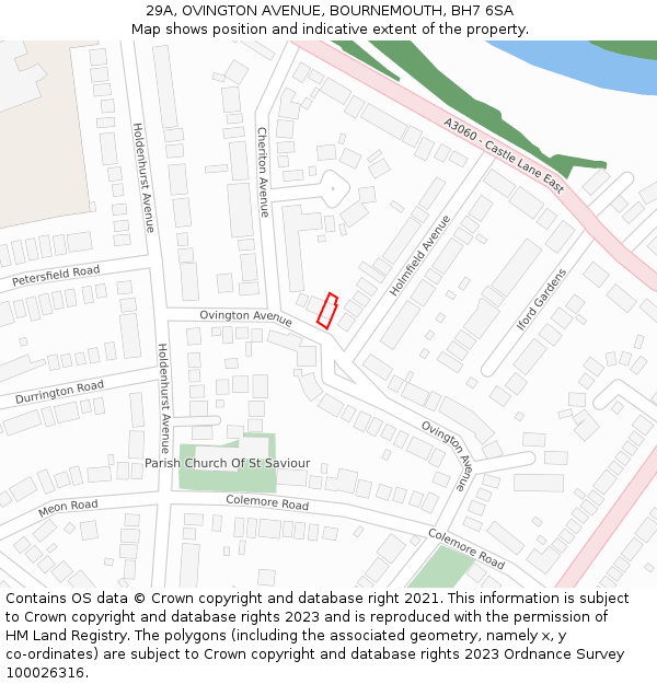 29A, OVINGTON AVENUE, BOURNEMOUTH, BH7 6SA: Location map and indicative extent of plot