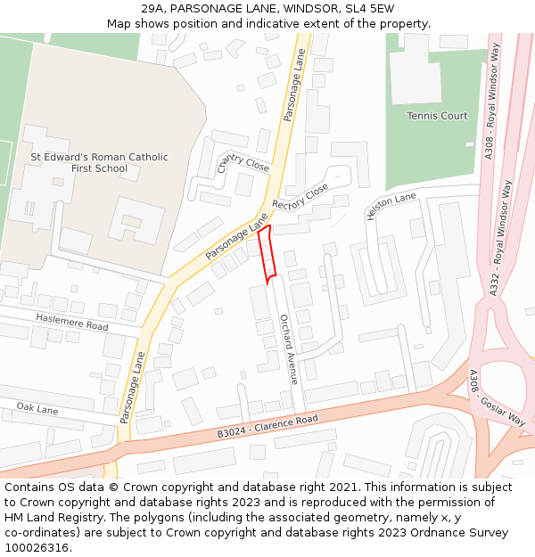 29A, PARSONAGE LANE, WINDSOR, SL4 5EW: Location map and indicative extent of plot