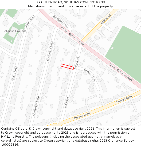 29A, RUBY ROAD, SOUTHAMPTON, SO19 7NB: Location map and indicative extent of plot