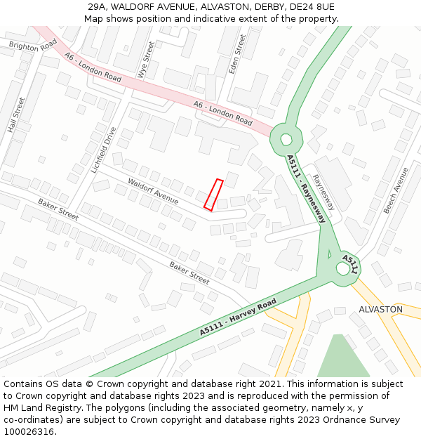 29A, WALDORF AVENUE, ALVASTON, DERBY, DE24 8UE: Location map and indicative extent of plot