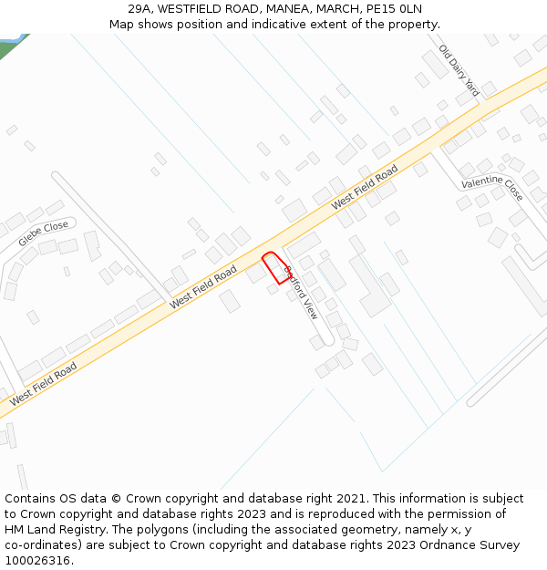 29A, WESTFIELD ROAD, MANEA, MARCH, PE15 0LN: Location map and indicative extent of plot