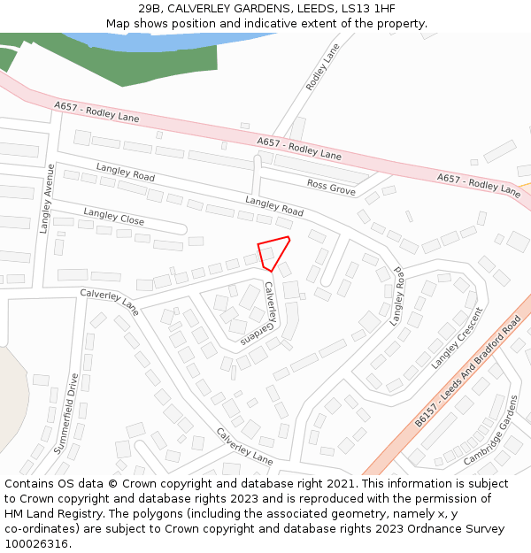 29B, CALVERLEY GARDENS, LEEDS, LS13 1HF: Location map and indicative extent of plot