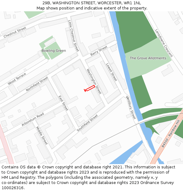 29B, WASHINGTON STREET, WORCESTER, WR1 1NL: Location map and indicative extent of plot