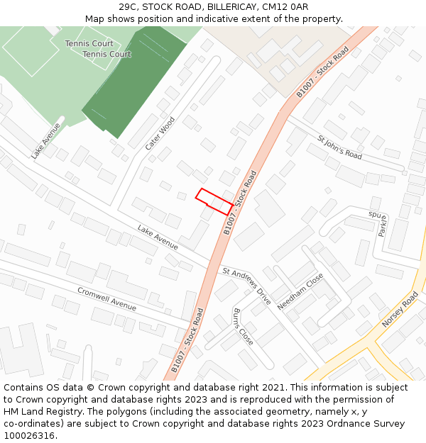 29C, STOCK ROAD, BILLERICAY, CM12 0AR: Location map and indicative extent of plot