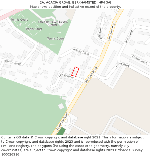 2A, ACACIA GROVE, BERKHAMSTED, HP4 3AJ: Location map and indicative extent of plot