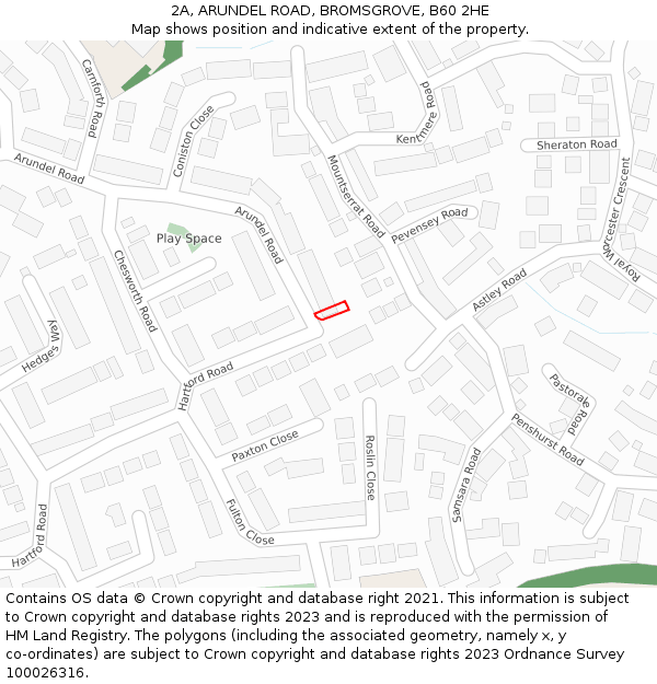 2A, ARUNDEL ROAD, BROMSGROVE, B60 2HE: Location map and indicative extent of plot
