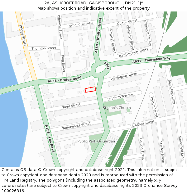 2A, ASHCROFT ROAD, GAINSBOROUGH, DN21 1JY: Location map and indicative extent of plot