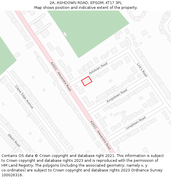2A, ASHDOWN ROAD, EPSOM, KT17 3PL: Location map and indicative extent of plot