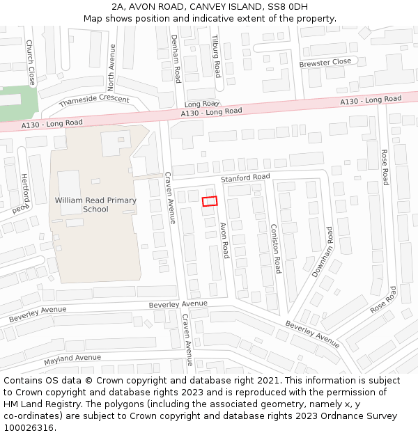 2A, AVON ROAD, CANVEY ISLAND, SS8 0DH: Location map and indicative extent of plot