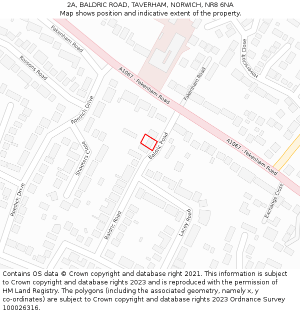 2A, BALDRIC ROAD, TAVERHAM, NORWICH, NR8 6NA: Location map and indicative extent of plot