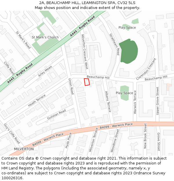 2A, BEAUCHAMP HILL, LEAMINGTON SPA, CV32 5LS: Location map and indicative extent of plot