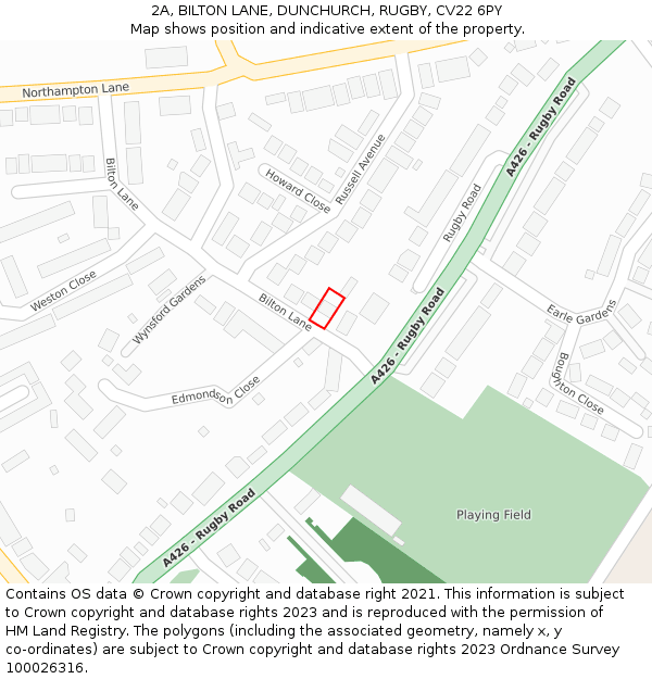 2A, BILTON LANE, DUNCHURCH, RUGBY, CV22 6PY: Location map and indicative extent of plot